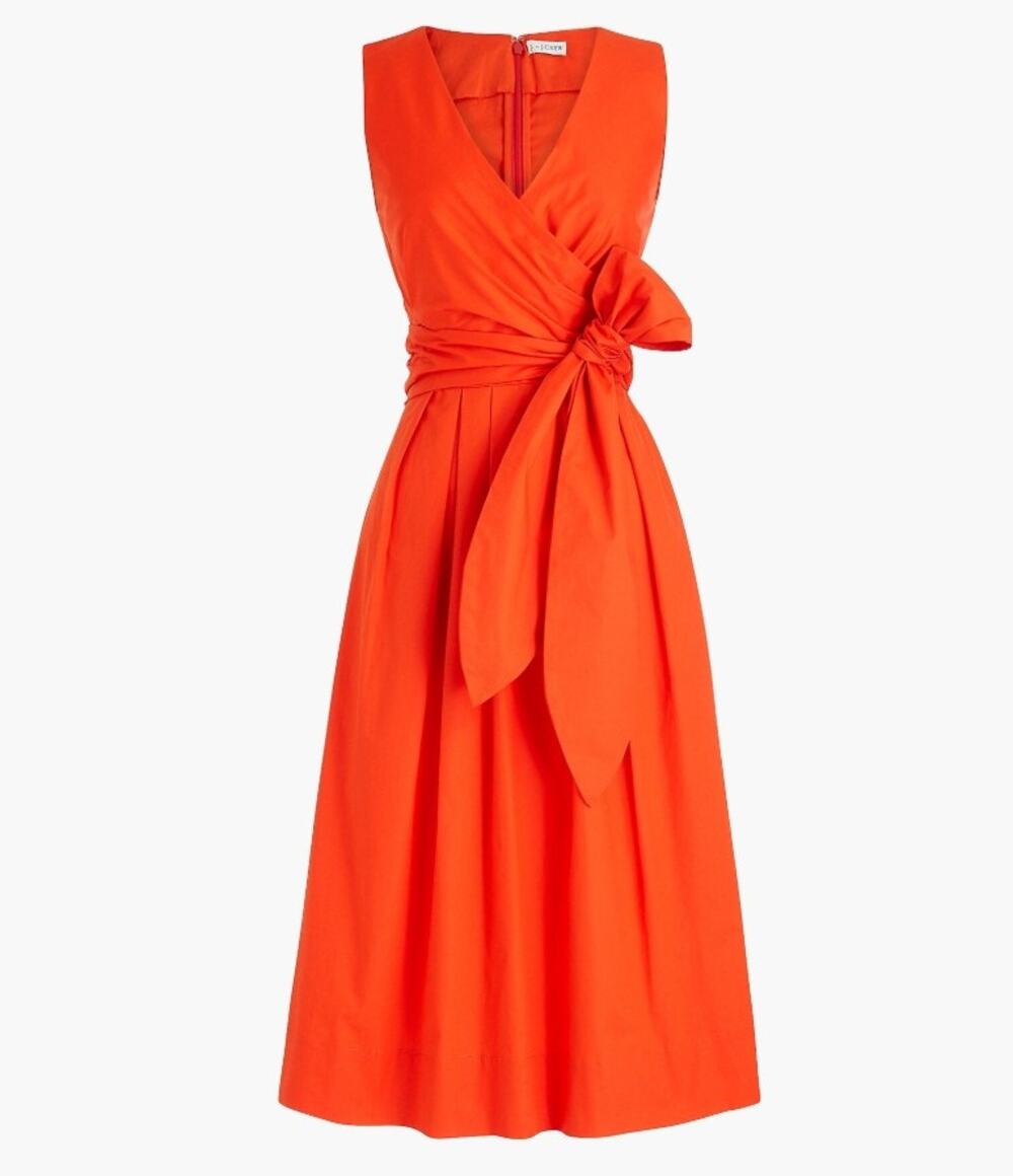 J. Crew Wrap Top Shirt Dress Organic Cotton Sunset Orange Red 0